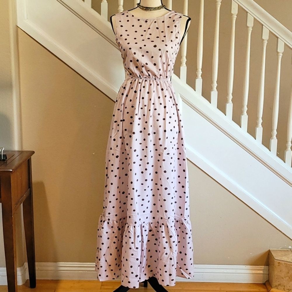 Polka Dot Tie Back Maxi Dress with Open Back size S